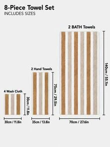 1 Set 8pcs Striped Soft Absorbent Quick-Dry Bathroom Towel Set - Multicolor - View 5