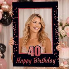 LaVenty 玫瑰金 40 歲生日派對拍照道具 40 歲生日相框 生日相框，聖誕節 - 粉色 - 查看 3
