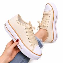 Tenis Bege Plataforma Alta lindo casual, Tênis branco feminino - Bege - Visão 1