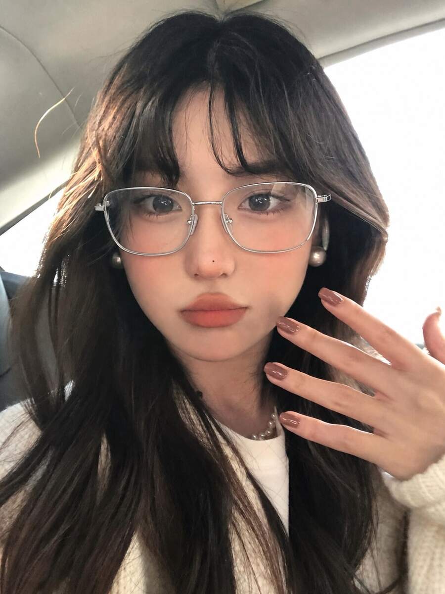 1件長方形合金日式眼鏡框，透明鏡片無度數眼鏡，中性裝飾性眼鏡，時尚眼鏡配件