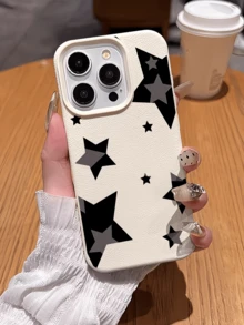 1件白色對比黑灰色星星圖案 TPU 防震全包覆手機殼，適用於 Apple 17 16 15 14 13 12 11 Pro Max Air 及系列 - 彩色 - 查看 3
