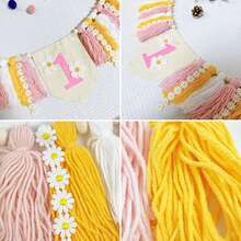 1pc Daisy 1st Birthday High Chair Banner - Macaron Color Cake Smash Party Decoration, Bohemian Style 1st Birthday Decoration, Daisy Theme 1st Birthday Party Decoration - Color - View 4
