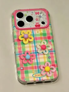 春季彩色 3D 花朵手機殼，適用於 iPhone 18 Pro Max 18 Pro 18 17 Pro Max 17 Pro 17 16 Pro Max 16 Pro 16 15 Pro Max 15 Pro 15 14 Pro Max 14 Pro 14 13 Pro Max 13 Pro 13，時尚耐用手機配件保護殼，可愛花卉禮物，適合科技愛好者與時尚女孩 - 星星格子 - 查看 2