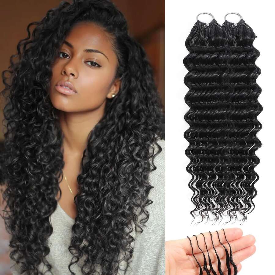 100% Human Hair Feather Crochet Crochet Human Hair Deep Wave Lightweight Knotless Feather Handmade Bundles Full Invisiable Knot With Crochet Human Hair Deep Curly Pre Separated Knotless Ocean Wave Crochet Hair Water Curly Human Hair Luxe Gifts - Natural Black - 查看 1