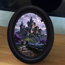 1pc Bohemian Style Vertical Decorative Photo Frame With Magic Fairy Tale Castle Print - Oval Black Photo Frame, Suitable For Room Decor, Wall Art, Medieval Castle Image Display, Vertical Hanging Photo Frame For Decoration - 238 - View 12