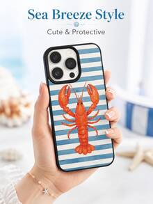 1 Stück kompatibel mit iPhone 17 Pro Max/17 Pro/17/16 Pro MAX/16pro/16/15pro MAX/15pro/15/14pro MAX/14pro/14/13pro MAX/13pro/13/12pro Max/12pr/11pro MAX/11 Serie, mit blau-weiß gestreiftem Aquarell-Design und leuchtend rotem, schwarz gerandeter mattierter Softshell, stoßfeste Vollschutz-Handyhülle mit frischem Ozean-Meeresfrüchte-Muster - Schwarz - Übersicht 7