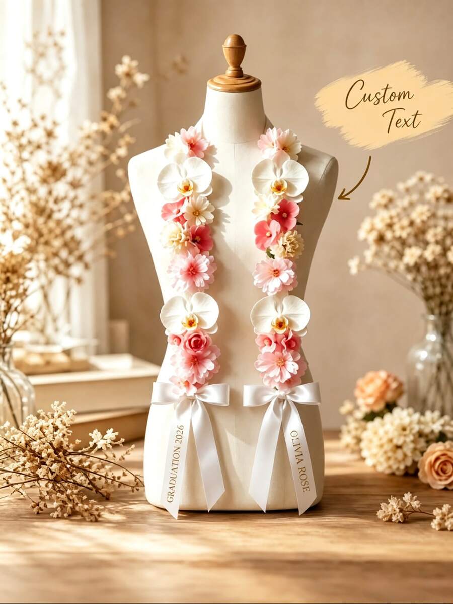 Personalized Artificial Flower Graduation Decoration, Customized Name & Graduation Year Ribbon, Handmade Artificial Flower Sash & Garland, Premium Long-Lasting Floral Garland, Suitable For Graduation Ceremony, Party Photos & Women's Gifts - Artificial Flower Ribbon - View 1