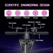 6MSKS Electric Bicycle Ebike 1000W High Speed Brushless Motor 48V17.5Ah Battery 16+ 20 Inch Wide Tire Mountain Bike 50km Range Ebike UL2849 - 黑色 - 查看 5