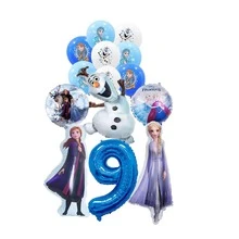 Juego de globos de aluminio con temática, que incluye globos con los personajes de Anna, Olaf y otros, así como globos de aluminio con forma de copos de nieve y estrellas, adecuados para fiestas de cumpleaños con temática de la Princesa Congelada y decoración de un mundo invernal - Como se muestra en la figura - Ver 14