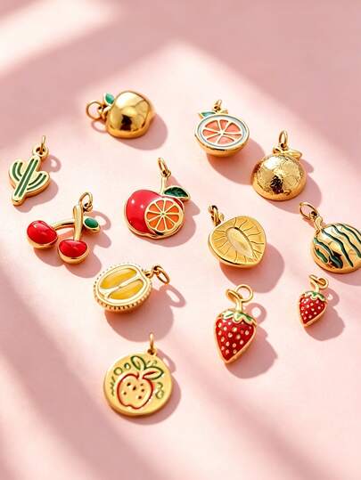 1pc 3D Fruit Shaped Pendant Apple Durian Strawberry Cherry Orange Jewelry Pendant Suitable For Necklace Bracelet Earring Decoration