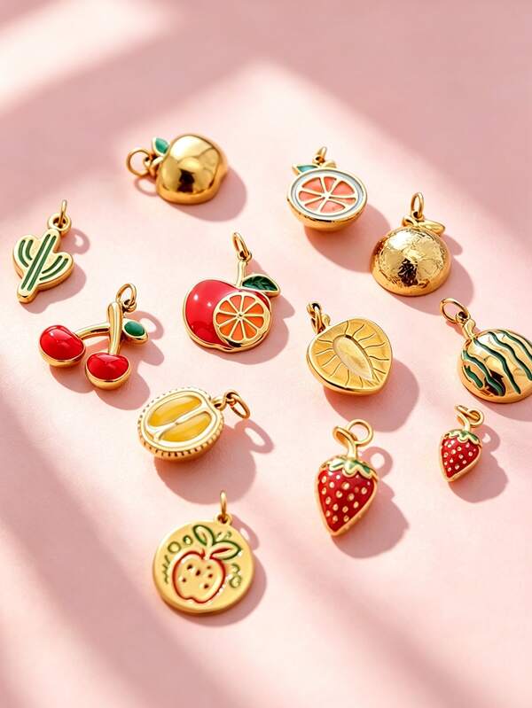 1pc 3D Fruit Shaped Pendant Apple Durian Strawberry Cherry Orange Jewelry Pendant Suitable For Necklace Bracelet Earring Decoration
