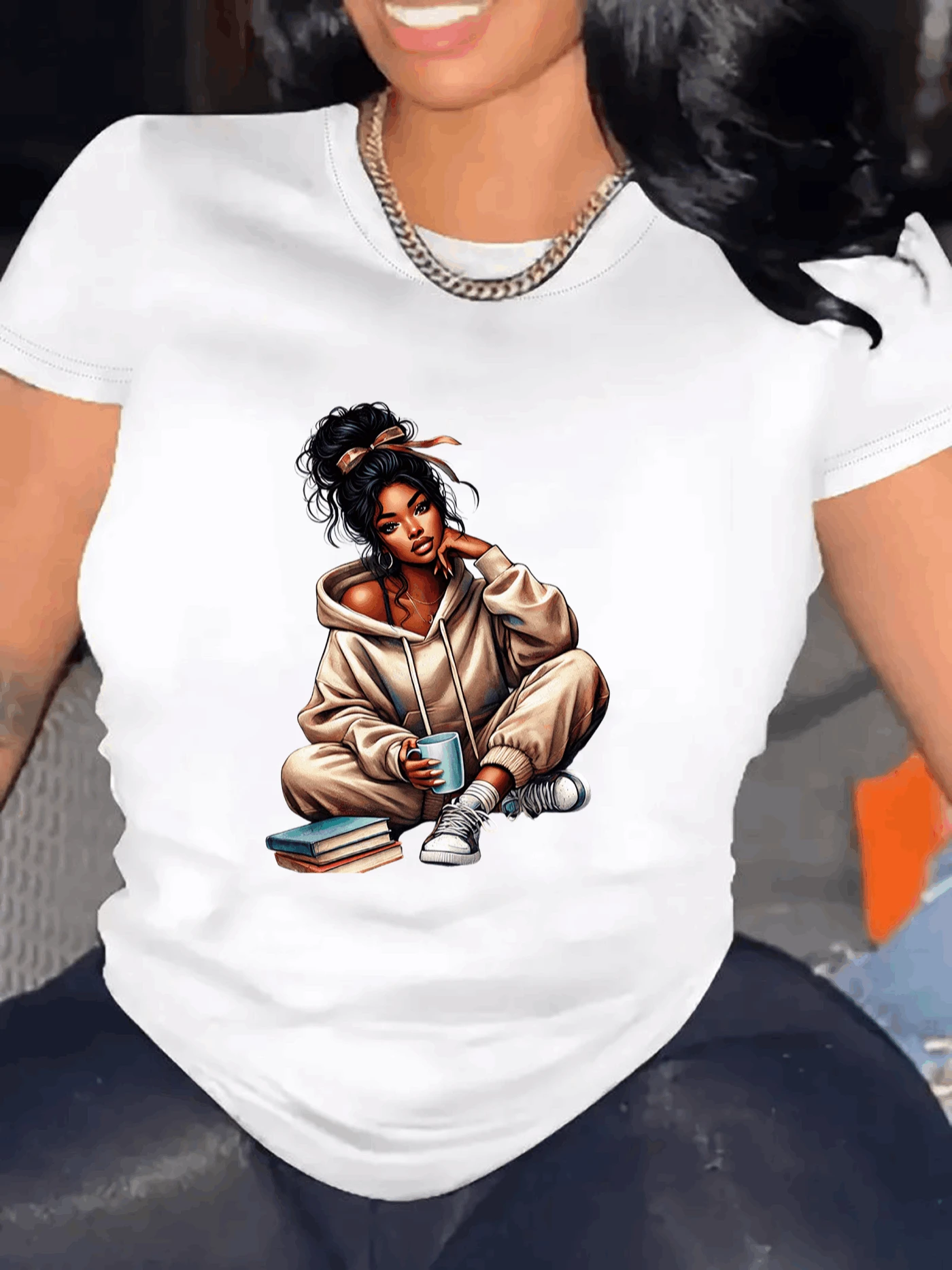 Camiseta de Mujer con Estampado Gráfico para Niña, Manga Corta Casual 1 Pza 100% Algodón Pesado - Cuello Redondo Cómodo, Tops Adorables y Suaves