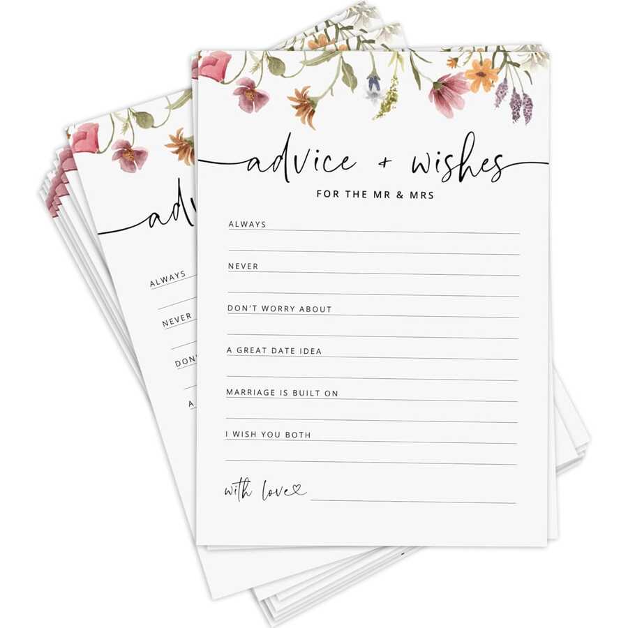 100pcs/50pcs Wedding Blessing Cards For Groom And Bride, Floral Wedding Blessing Cards, Wildflower Theme Bridal Shower Game - Multicolor - View 1