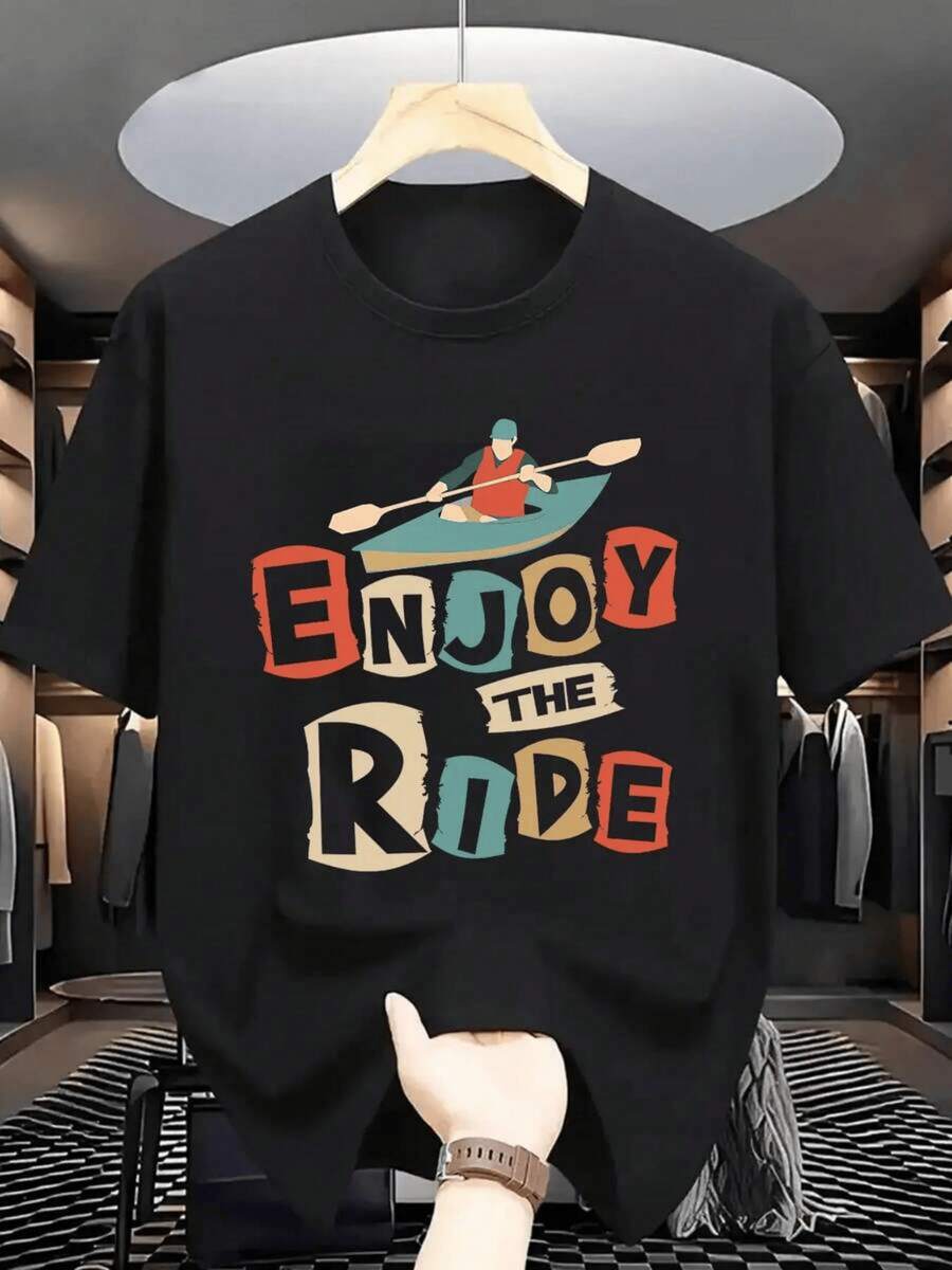 Kayak Paddling On Water With An Adventurous Message That Invites You To Enjoy Every Journey Of Life With Passion And Energy - Men's T-Shirt - 黑色 - 查看 1