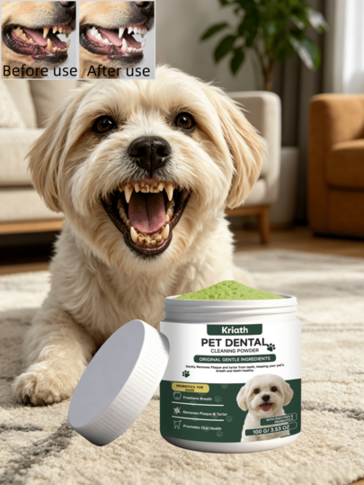 Pet Dental Care Powder For Cats And Dogs, Fresh Breath Daily Oral Care Tooth Powder, Designed For Daily Oral Care Of Cats And Dogs, Helps Freshen Breath, Soften Tartar And Reduce Stains, Maintains Teeth And Gums In Good Condition, Fine Powder Easy To Mix With Pet Food Or Treats, Simple To Use, Keeps Your Furry Friends' Breath Fresh All Day (Pet Gift)