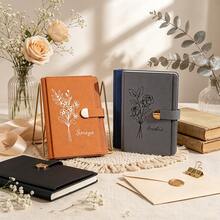 Personalized Floral Notebook And Pen Gift Set, Customized Engraved PU Leather Diary With Magnetic Closure And Gift Box, A5 Size Diary Gift Suitable For Mom, Teacher, Bridesmaid And Graduate - Half-circle Snap Book - View 3