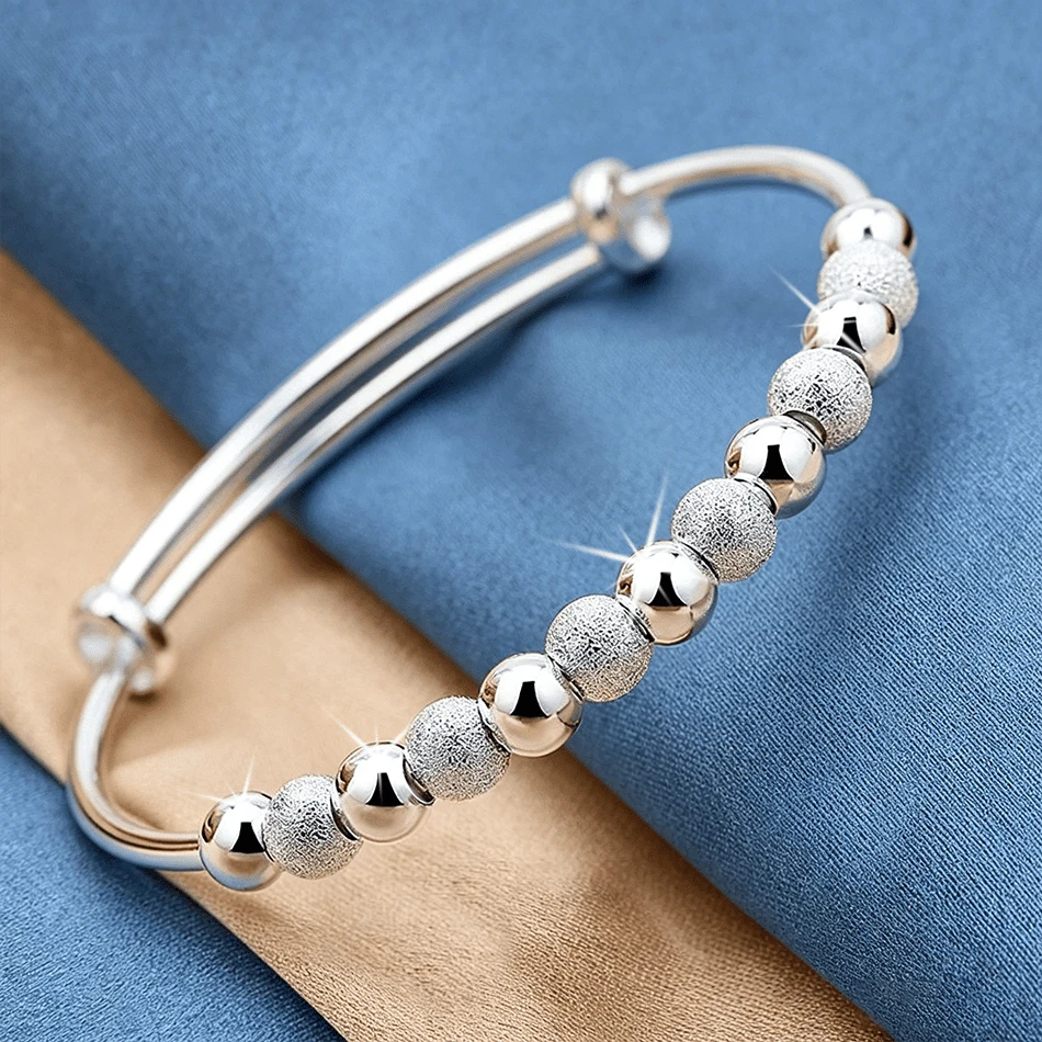 Vòng tay hạt bạc 925 mạ bạc sang trọng cho nữ, trang sức thời trang dự tiệc cưới, thiết kế điều chỉnh kéo-đẩy - Bạc - Xem 1