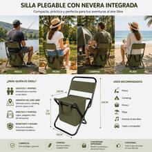 Folding Chair With Built-In Cooler, Portable And Durable - Army Green - View 8