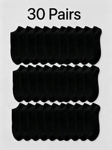 1 Pair/5 Pairs/15 Pairs/30 Pairs Women's Men's Solid Color Boat Socks, Soft Elastic Breathable Low-Cut Invisible Ankle Socks, Simple Black White Gray Basic Style Anti-Slip Casual Socks, Suitable For Sports Shoes - Multicolor - View 15