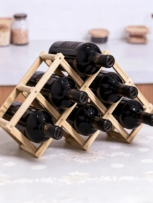 1pc Foldable Solid Wood Wine Bottle Rack, Household Desktop Red Wine Storage Rack, Bar Wine Display Rack, Retractable Wooden Wine Rack - Multicolor - View 8
