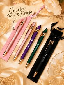 Custom Text & Logo Office Pen, Personalized Engraved Rose Gold Ballpoint Pen, Soft Touch Rubber Grip, Exquisite Christmas & Graduation Gift, Touchscreen Stylus, Back To School & Company Colleague Gift - Engraving Pen - View 1