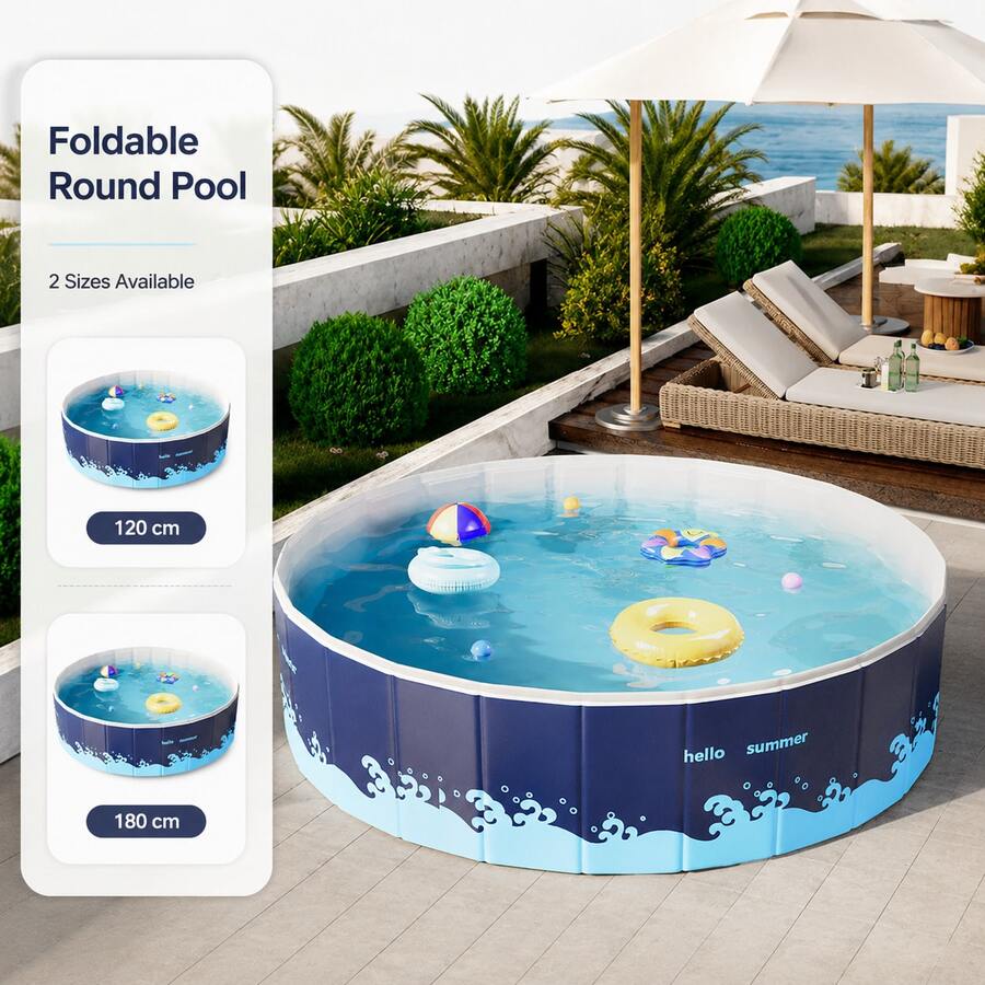 Large Round Foldable Swimming Pool, Non-Inflatable Above Ground Pool, 5-Layer Thickened PVC, Stable Hard Wall, Quick Drainage, No Water Pump Installation Required, Compact Storage, Portable Summer Family Backyard Garden Patio Outdoor Use Pool - Folding Swimming Pool - View 1