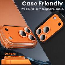 CASECOPS Protector de pantalla de cámara de vidrio templado naranja, compatible con iPhone 17 Pro Max/17 Pro, dureza 9H, textura metálica mate, vidrio ultrafino, con cristales, resistente a arañazos, fácil instalación, antirreflejante, 3D estéreo, protección de cámara de pantalla completa, compatible con fundas de teléfono - Naranja - Ver 6