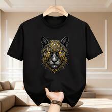 Playera Masculina Estilo  Estampado de Leopardo Adulto Hombre Casual - Negro - Ver 1