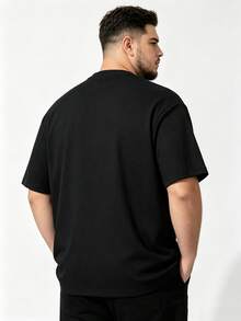 Men's Heavyweight Drape Ribbed Crew Neck Short Sleeve Plus Size Loose Fit Casual Everyday Undershirt Sports - Black - View 3