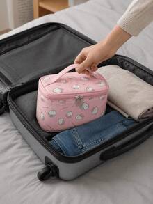 MINISO SANRIO Hello Kitty 粉色旅行化妝包，便攜式化妝品收納盒，附手把與雙拉鍊 - 彩色 - 查看 3