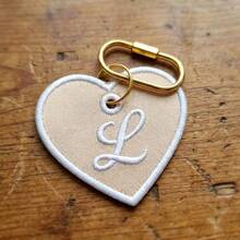 Personalized Embroidered Keychain, Customized Name Embroidered Bag Charm, Customized Initial Wallet Charm, Cute Creative Gift, Aesthetic Gift For Her - Embroidered Heart Keychain - View 4