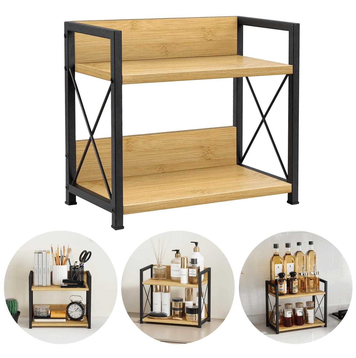 Countertop Shelf Organizer, Coffee Bar Accessories, Spice Rack, Coffee Countertop Shelf, 2-Tier Coffee Organizer Station For Cups, Glasses, Creamer And Syrup (Brown) - 摩卡棕 - 查看 1