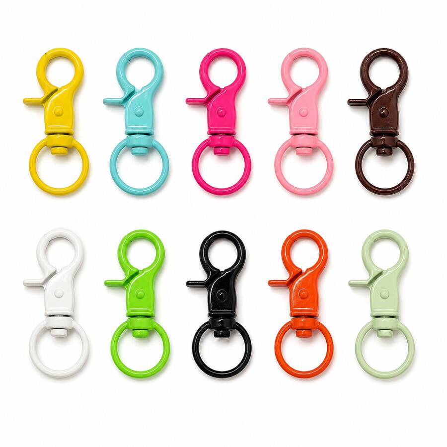 10 piezas de ganchos para llaveros con cierre de langosta DIY, 10 colores, clips giratorios de metal para bolsos, tiradores de cremallera, dijes y accesorios de manualidades - Multicolor - Ver 1