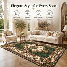 1PC Vintage Bohemia Style Green Floral Medallion Area Rug, 1200g/㎡ Soft Faux Cashmere With Non-Slip Design, Classic Luxury Floral Pattern Rectangular Carpet For Home Decor, Room Decor, Room Decoration, Bedroom Decoration, Living Room, Bedroom, - Bohemian Court Pattern - View 13