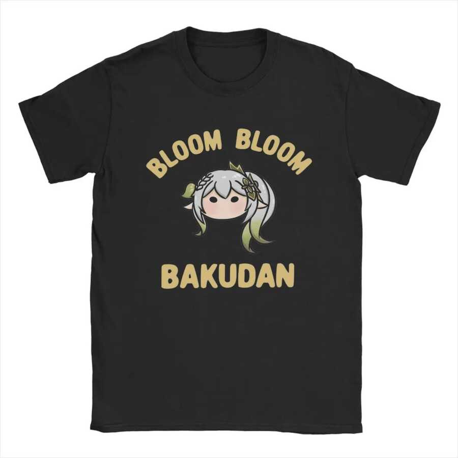 Nahida Bloom Bakudan Chibi Graphic T-Shirt For Men, 100% Cotton, Crew Neck, Short Sleeve, Gift Clothing - 黑色 - 查看 1