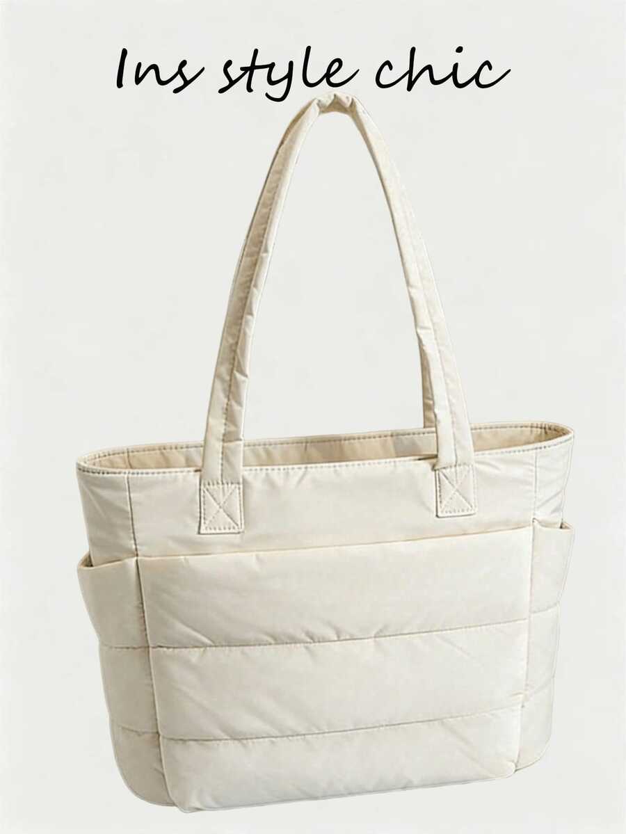 Nuevo bolso de mano blanco clásico y multifuncional de moda, diseño simple, detalles acolchados, diseño de asa superior dual para hombro, bolso de hombro elegante para damas, adecuado para n - Negro 3 - Ver 1