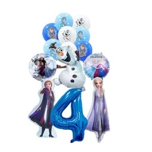 Juego de globos de aluminio con temática, que incluye globos con los personajes de Anna, Olaf y otros, así como globos de aluminio con forma de copos de nieve y estrellas, adecuados para fiestas de cumpleaños con temática de la Princesa Congelada y decoración de un mundo invernal - Como se muestra en la figura - Ver 19