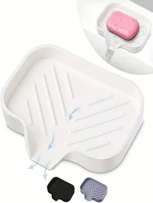 1/2pcs Self-Draining Slanted Silicone Soap Dish, Quick-Drip Soap Holder Tray, Non-Slip Elastic Silicone Soap Storage, Multi-Functional Storage Tray For Bathroom, Kitchen And Shower - Multicolor - View 2