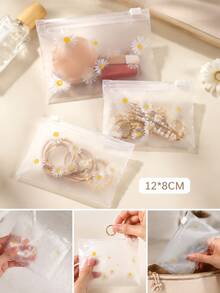 100pcs Creative Daisy Transparent Frosted Zipper Storage Bags, Portable Jewelry And Small Accessories Organizer, Waterproof Frosted Travel Storage Bag, Suitable For Earrings, Rings, Cosmetics, Home And Travel Use, New Year, Back To School Gift - Multicolor - View 3