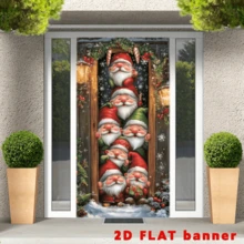 2D Flag - Christmas Stacked Santa-Themed Banner Background, Featuring Pine Branches, Berries, And Snowflakes As Christmas Elements. Made Of Polyester Material, No Power Supply Required. - 1 - View 3