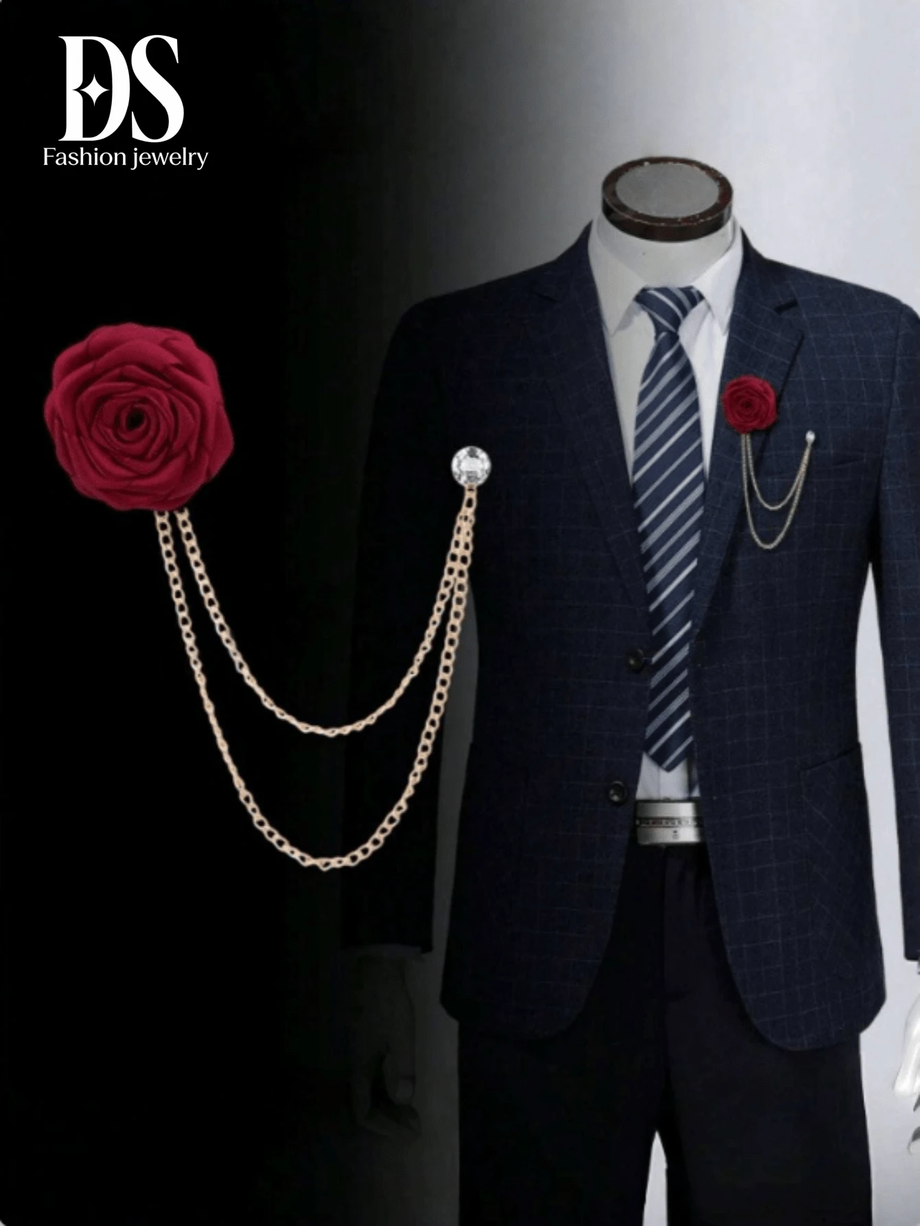1pc Korean Style Groom & Groomsman Wedding Corsage, Handmade Fabric Rose Brooch With Tassel Chain, Men's Suit Accessory For Formal Wear - Corsage - View 1