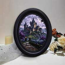1pc Bohemian Style Vertical Decorative Photo Frame With Magic Fairy Tale Castle Print - Oval Black Photo Frame, Suitable For Room Decor, Wall Art, Medieval Castle Image Display, Vertical Hanging Photo Frame For Decoration - 238 - View 3