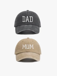 2 "Parents" Themed Couple Baseball Caps, Unisex Sports Style, Suitable For All Seasons, Holiday Gift For Parents, Men's And Women's Matching Hats, Perfect For Valentine's Day, Bachelor Party, Father's Day, Mother's Day, Teacher's Day, Back To School, Halloween, Bride, Teacher, Travel, Beach, Sun Protection, July 4th Summer Hair Accessory - Khaki+Black - View 5