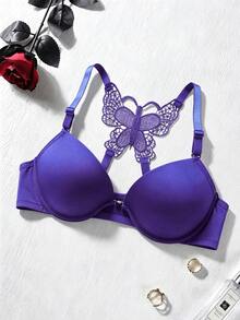 3pcs Women's Push-Up Underwire Smooth Bra, Butterfly Lace Racerback Adjustable Spaghetti Strap Sexy Lingerie, Suitable For Formal Occasions And Daily Wear - Multicolor - View 3