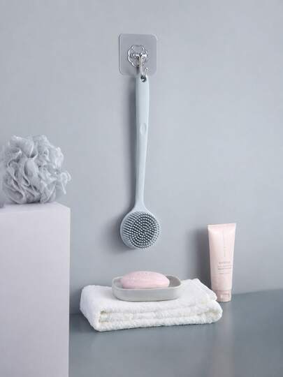 1pc Double-Sided Silicone Bath Brush, Soft Exfoliating Body Brush And Massage Brush, Flexible Long Handle Shower Back Cleaning Brush, Quick-Drying Hygienic Bath Tool, Comfortable Grip Design, Suitable For Shower, Bathtub, Home SPA, Dormitory Bathroom, Unisex For Women And Men