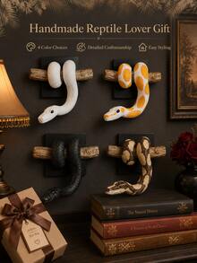 1pc Ball Python Wall Sculpture, Symbol Of Strength And Prosperity, Gothic Style Snake Decor, Realistic Wooden Statue, Handmade Gift For Reptile Lovers, Lifelike Texture - Multicolor - View 5