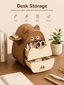 Cute Desktop Organizer With Drawer And Side Tray, Multi-Functional Storage Container For Cosmetics, Stationery And Small Items, Suitable For Room Decor - Multicolor - View 8