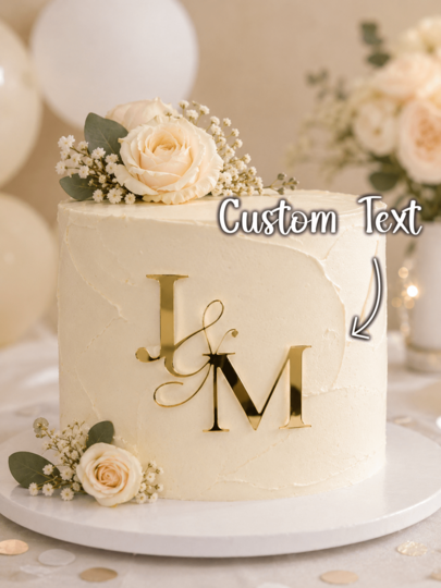 1pc Personalized Gold Mirror Acrylic Cake Topper, Customized Initial Letter Name Cake Decoration, Suitable For Birthday Party, Wedding, Anniversary, Engagement, Bridal Shower, Baby Shower, Dessert Table Party Supplies