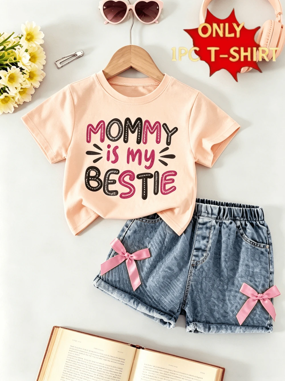 Children's Clothing For Ages 8-10, Girls' Clothing For Ages 11-14, Offers On Clothing For Teenagers, Children's Clothing For Ages 6-11, Short-Sleeved Blouse Set With Letter Print - 杏色 - 查看 1