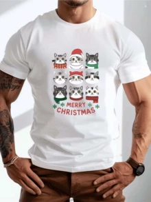 Gatos festivos con gorros de Navidad y bufandas coloridas que transmiten alegría y espíritu navide?o camiseta de hombre - Blanco - Ver 1